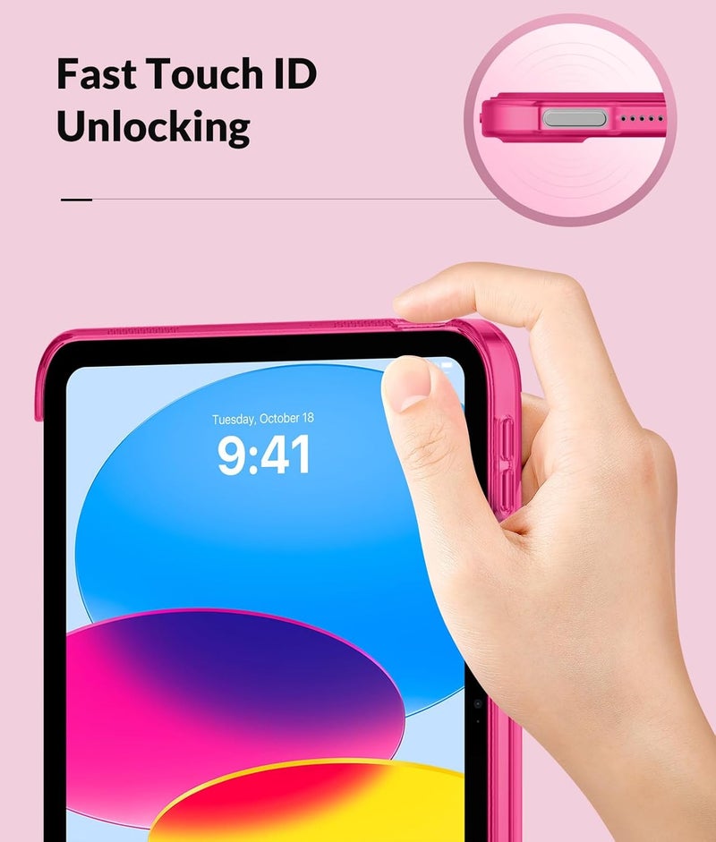 MoKo Case for New iPad (A16) 11th Generation 2025/ 10th Generation 2022, iPad 11 inch/ 10.9 inch Case with Soft TPU Translucent Frosted Back Cover, Auto Wake/Sleep, Support Touch ID, Bright Pink - Image 3
